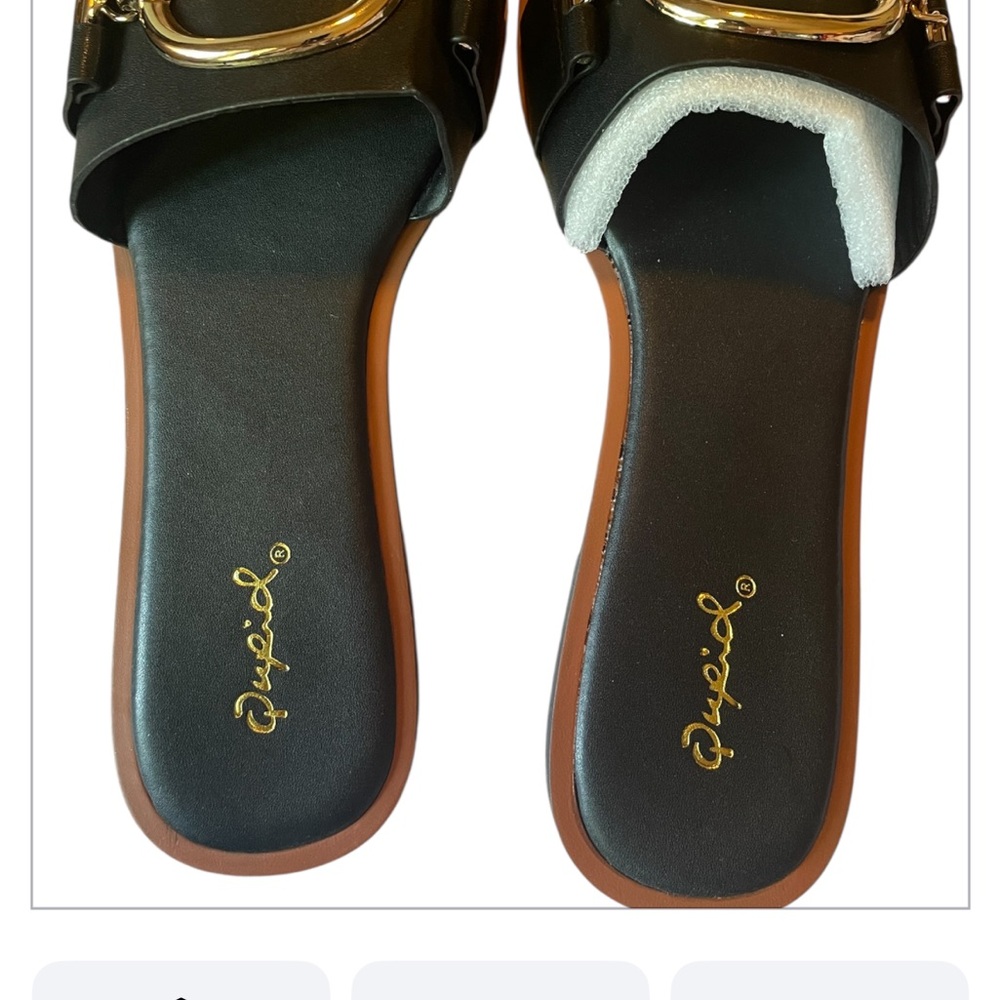 Cupid Black and Gold Buckle Sandals